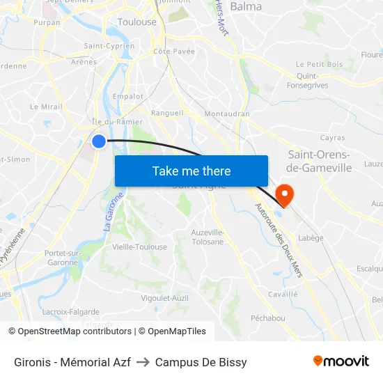 Gironis - Mémorial Azf to Campus De Bissy map