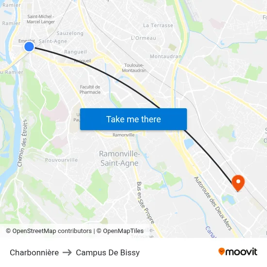 Charbonnière to Campus De Bissy map