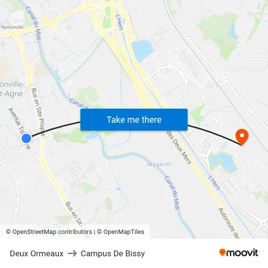 Deux Ormeaux to Campus De Bissy map