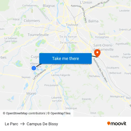 Le Parc to Campus De Bissy map