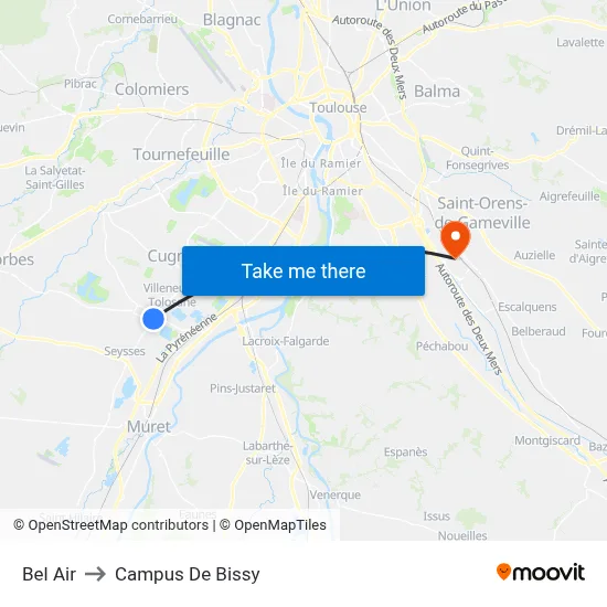 Bel Air to Campus De Bissy map