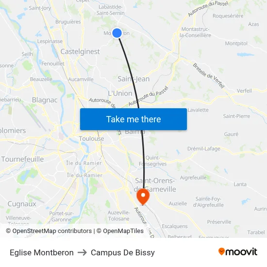 Eglise Montberon to Campus De Bissy map