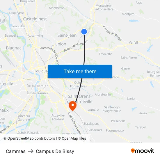 Cammas to Campus De Bissy map
