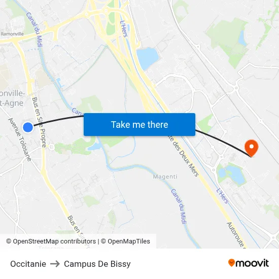 Occitanie to Campus De Bissy map