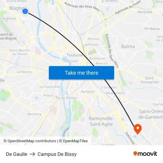 De Gaulle to Campus De Bissy map
