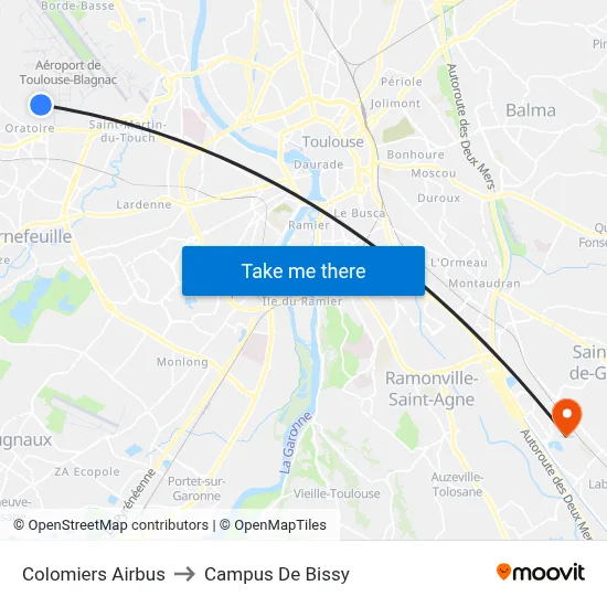 Colomiers Airbus to Campus De Bissy map