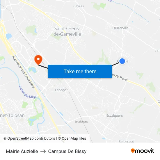 Mairie Auzielle to Campus De Bissy map