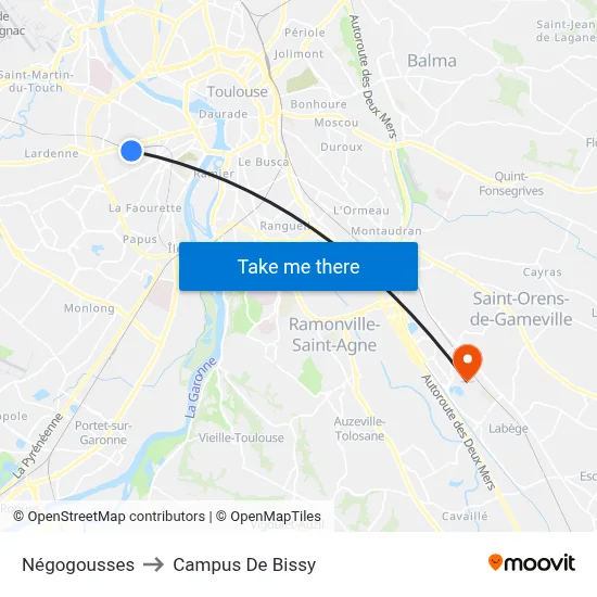 Négogousses to Campus De Bissy map