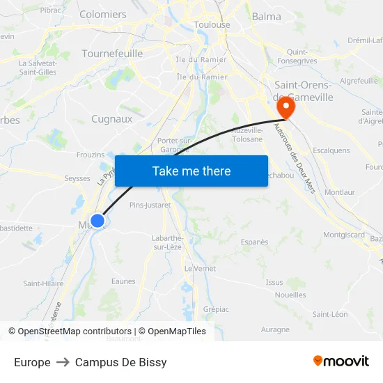Europe to Campus De Bissy map