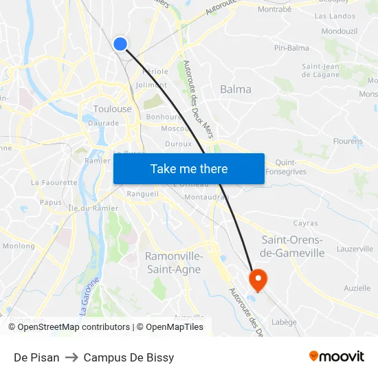 De Pisan to Campus De Bissy map