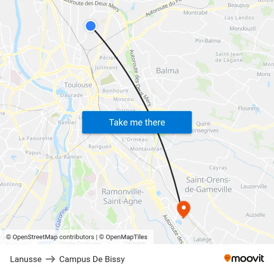 Lanusse to Campus De Bissy map