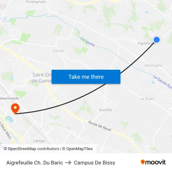 Aigrefeuille Ch. Du Baric to Campus De Bissy map