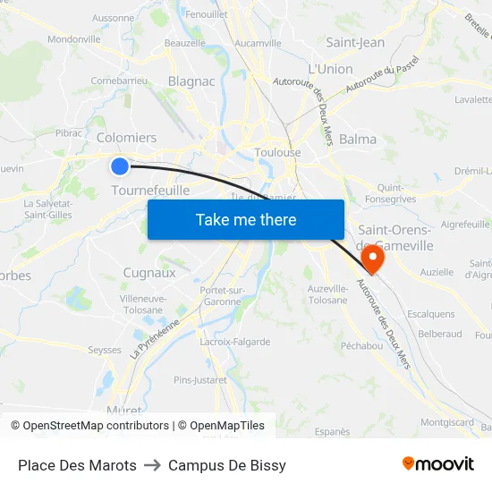 Place Des Marots to Campus De Bissy map