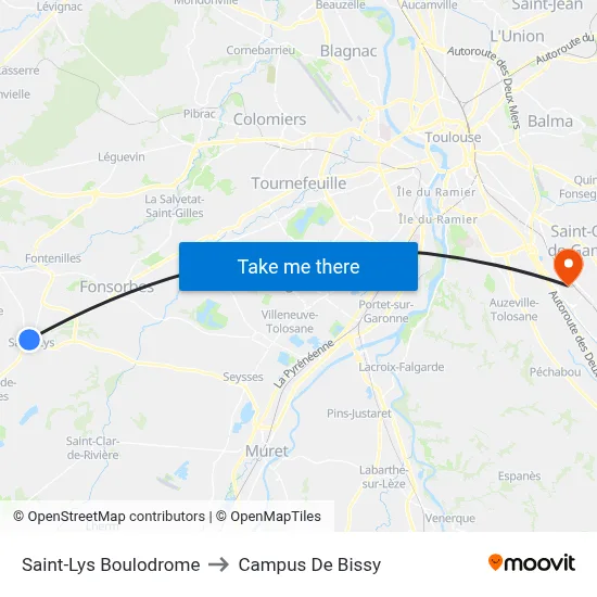 Saint-Lys Boulodrome to Campus De Bissy map