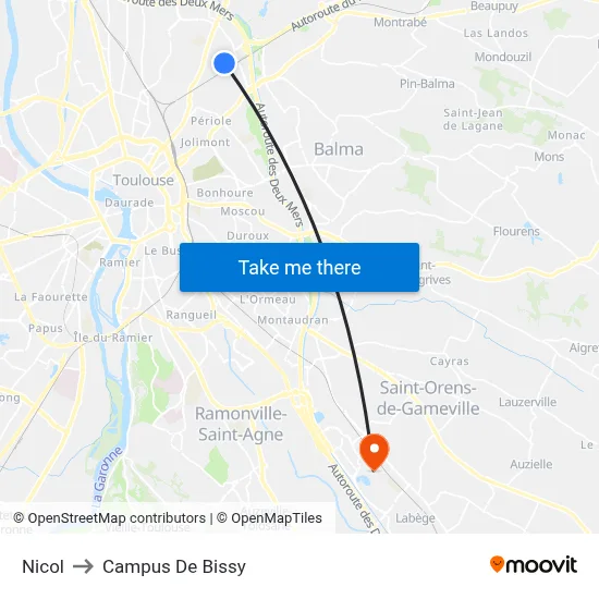 Nicol to Campus De Bissy map