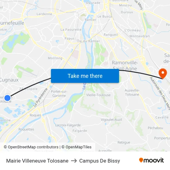 Mairie Villeneuve Tolosane to Campus De Bissy map