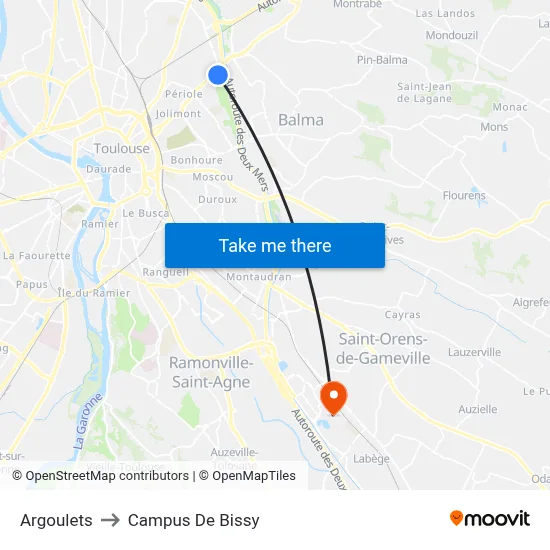 Argoulets to Campus De Bissy map