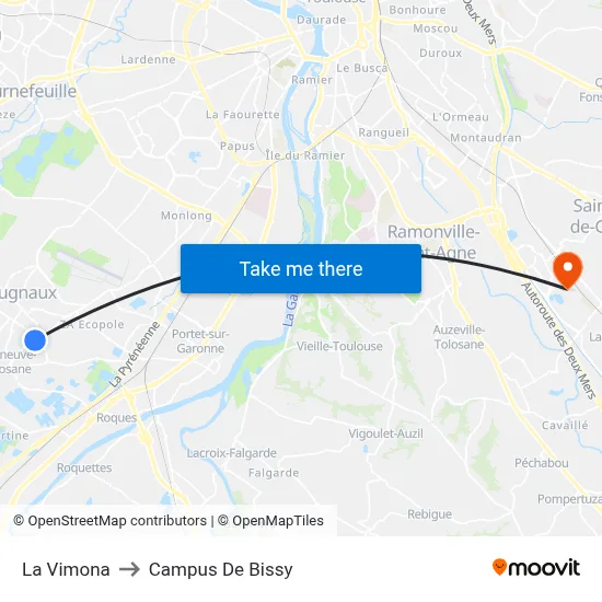 La Vimona to Campus De Bissy map