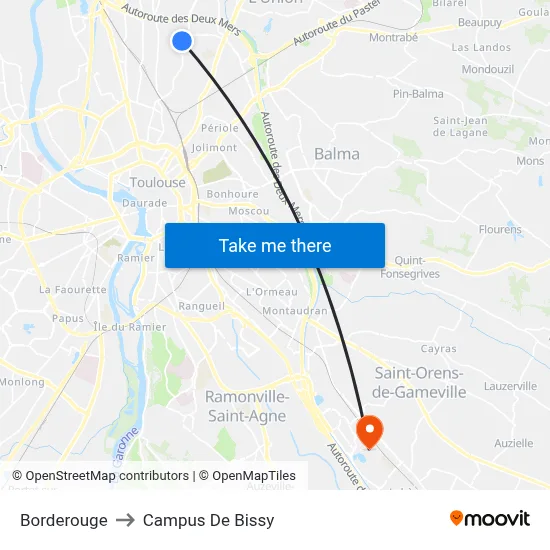Borderouge to Campus De Bissy map