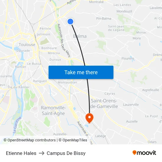 Etienne Hales to Campus De Bissy map