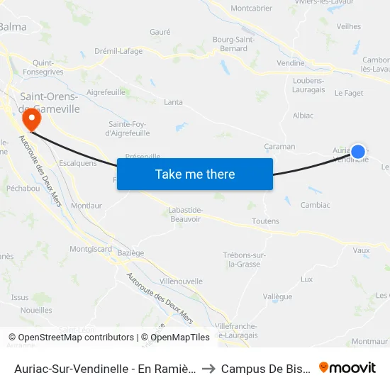 Auriac-Sur-Vendinelle - En Ramière to Campus De Bissy map