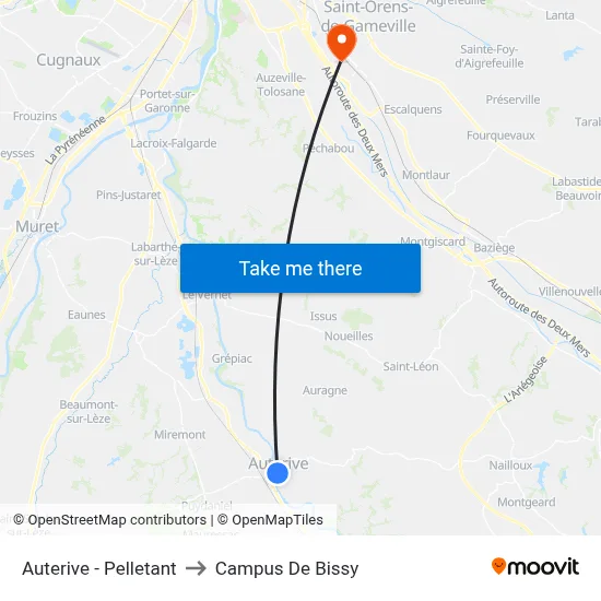 Auterive - Pelletant to Campus De Bissy map