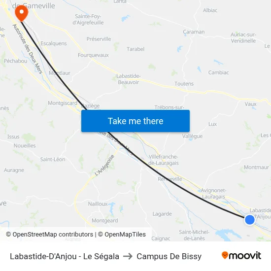 Labastide-D'Anjou - Le Ségala to Campus De Bissy map