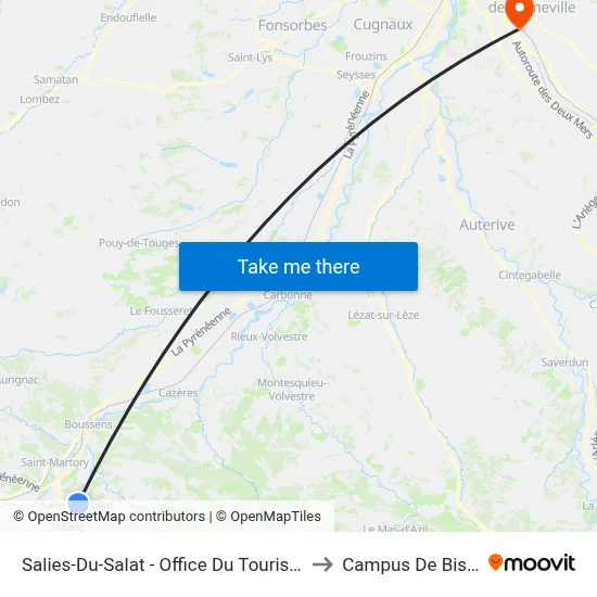 Salies-Du-Salat - Office Du Tourisme to Campus De Bissy map