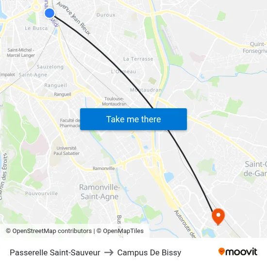 Passerelle Saint-Sauveur to Campus De Bissy map