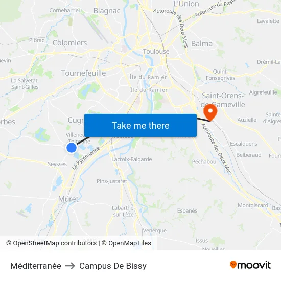 Méditerranée to Campus De Bissy map