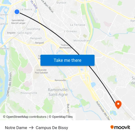Notre Dame to Campus De Bissy map