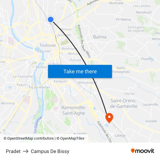 Pradet to Campus De Bissy map