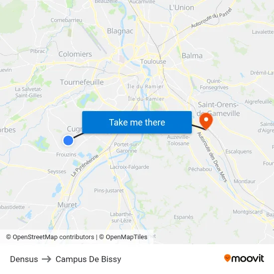 Densus to Campus De Bissy map