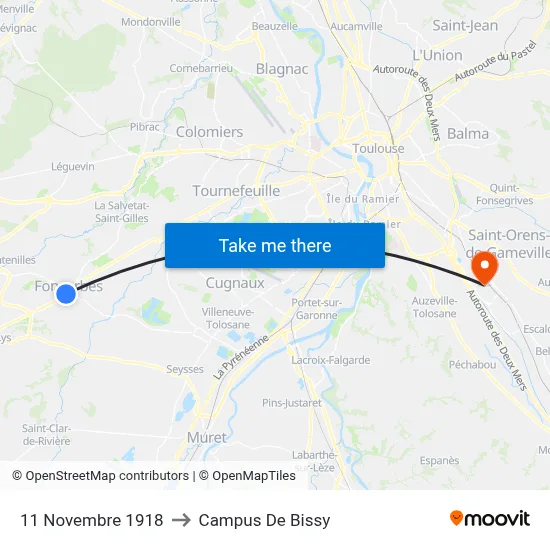 11 Novembre 1918 to Campus De Bissy map