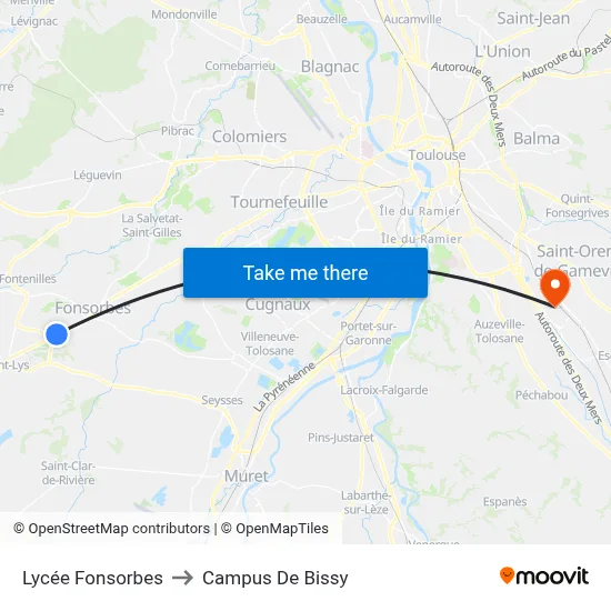 Lycée Fonsorbes to Campus De Bissy map