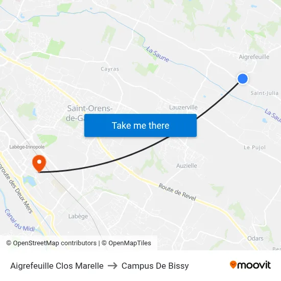 Aigrefeuille Clos Marelle to Campus De Bissy map