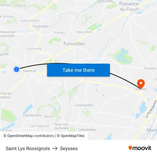 Saint Lys Rossignols to Seysses map