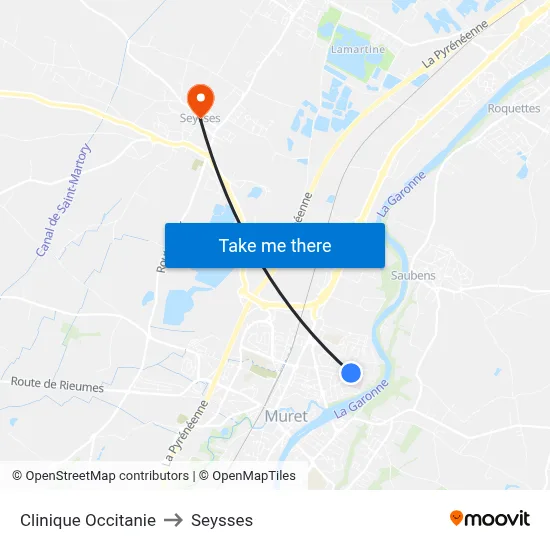 Clinique Occitanie to Seysses map