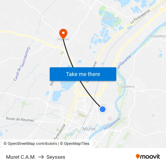 Muret C.A.M. to Seysses map