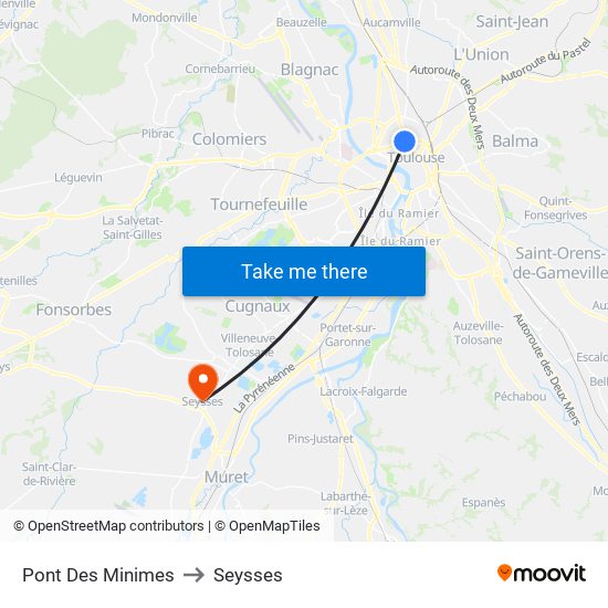 Pont Des Minimes to Seysses map