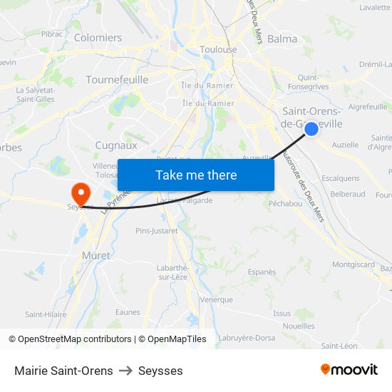 Mairie Saint-Orens to Seysses map