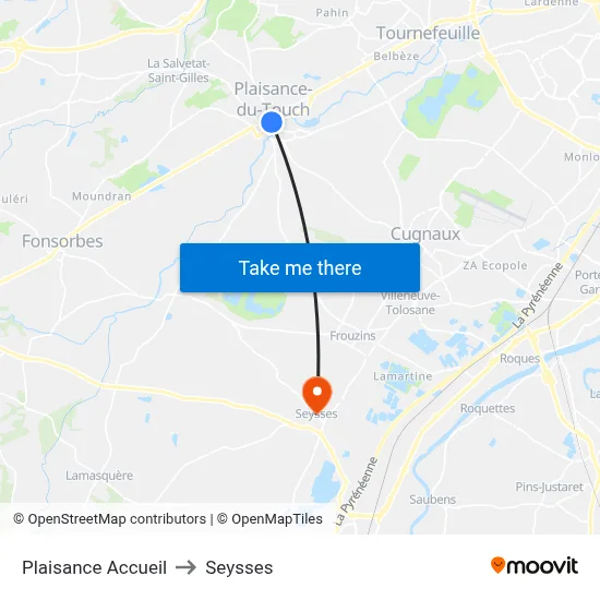 Plaisance Accueil to Seysses map