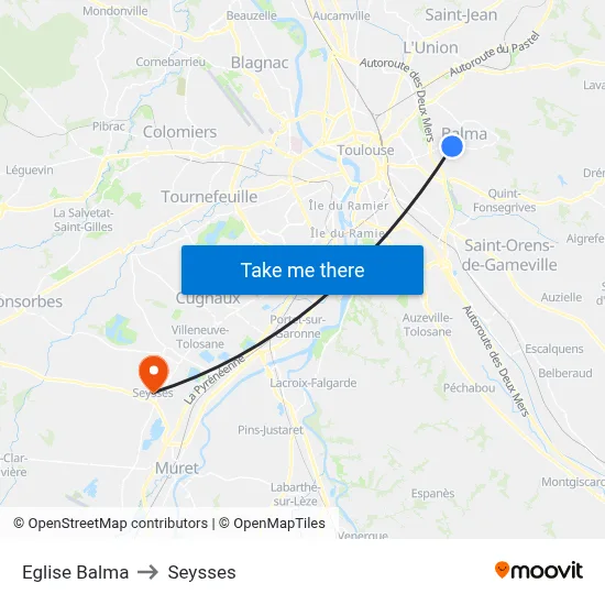 Eglise Balma to Seysses map