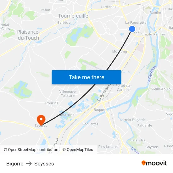 Bigorre to Seysses map