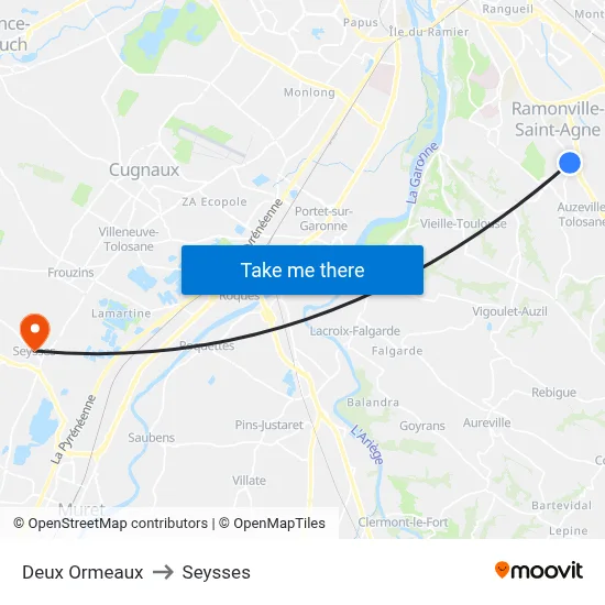 Deux Ormeaux to Seysses map