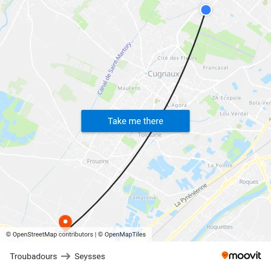 Troubadours to Seysses map