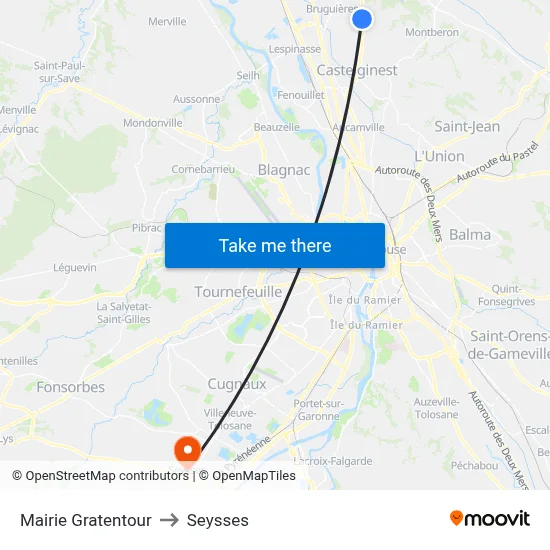 Mairie Gratentour to Seysses map