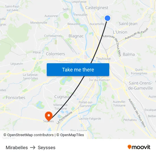 Mirabelles to Seysses map