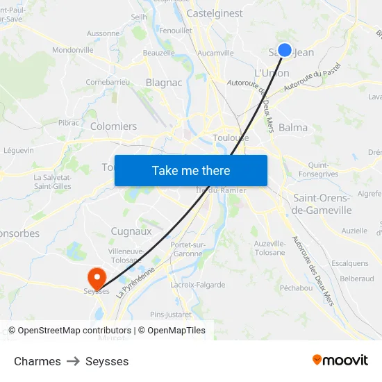 Charmes to Seysses map