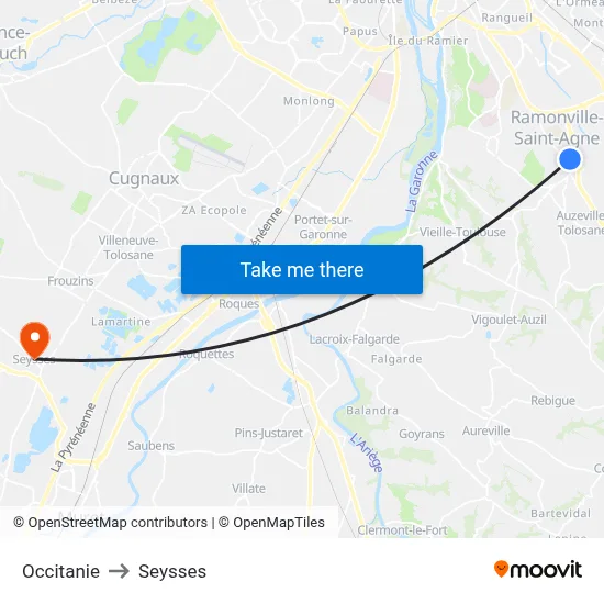 Occitanie to Seysses map